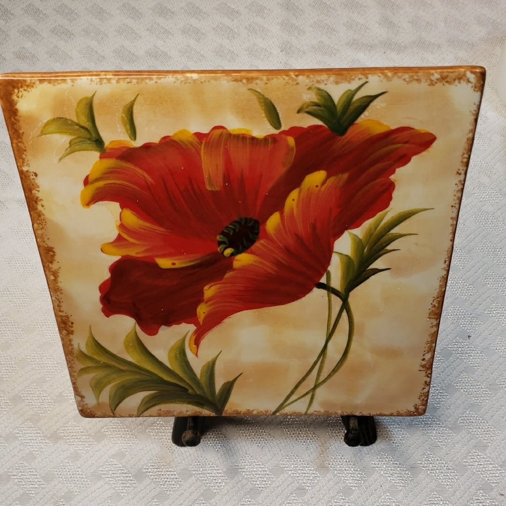 Pier 1 Hand-Painted Floral Tile Art